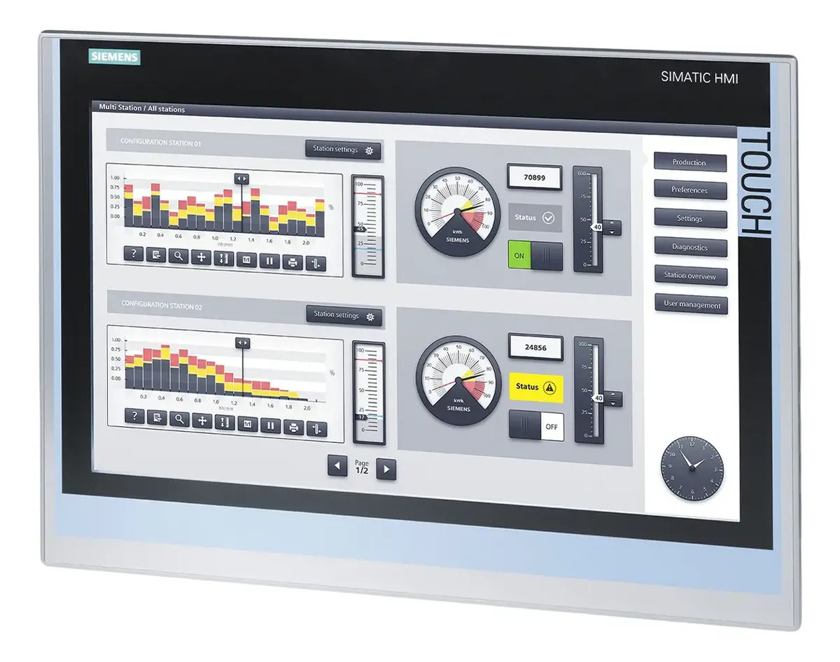 Panel HMI Siemens con pantalla SCADA de monitoreo